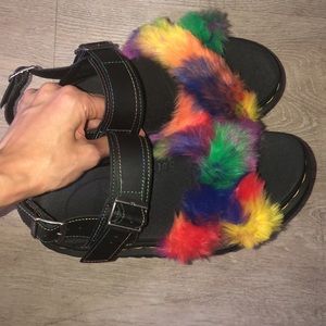 Dr. Martens VOSS II FLUFFY FAUX FUR STRAP SANDALS Size 8 US